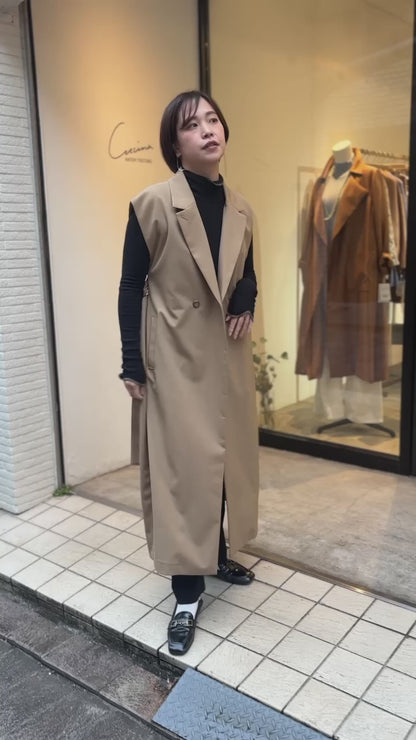 ウールギャバロングジレ（キャメル）