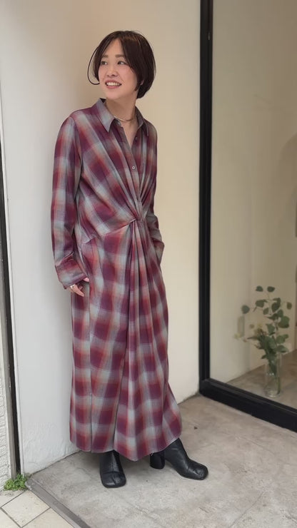 マドラスチェックシャツワンピース（レッド）