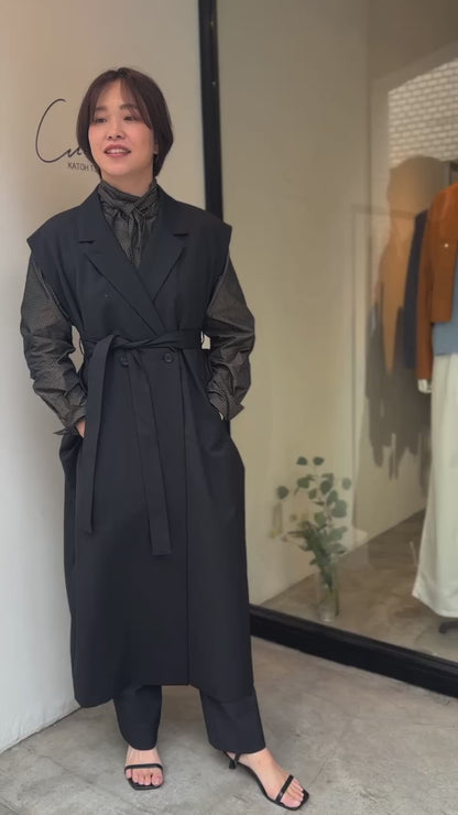 ウールギャバロングジレ（ブラック）